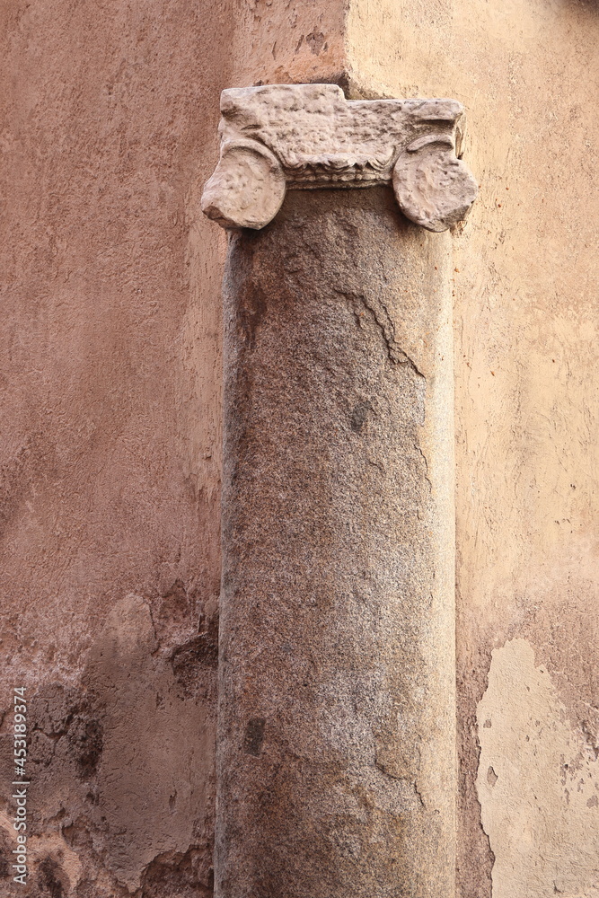 Wall with Old Column in Rome, Italy Wall with Old Column in Rome, Italy