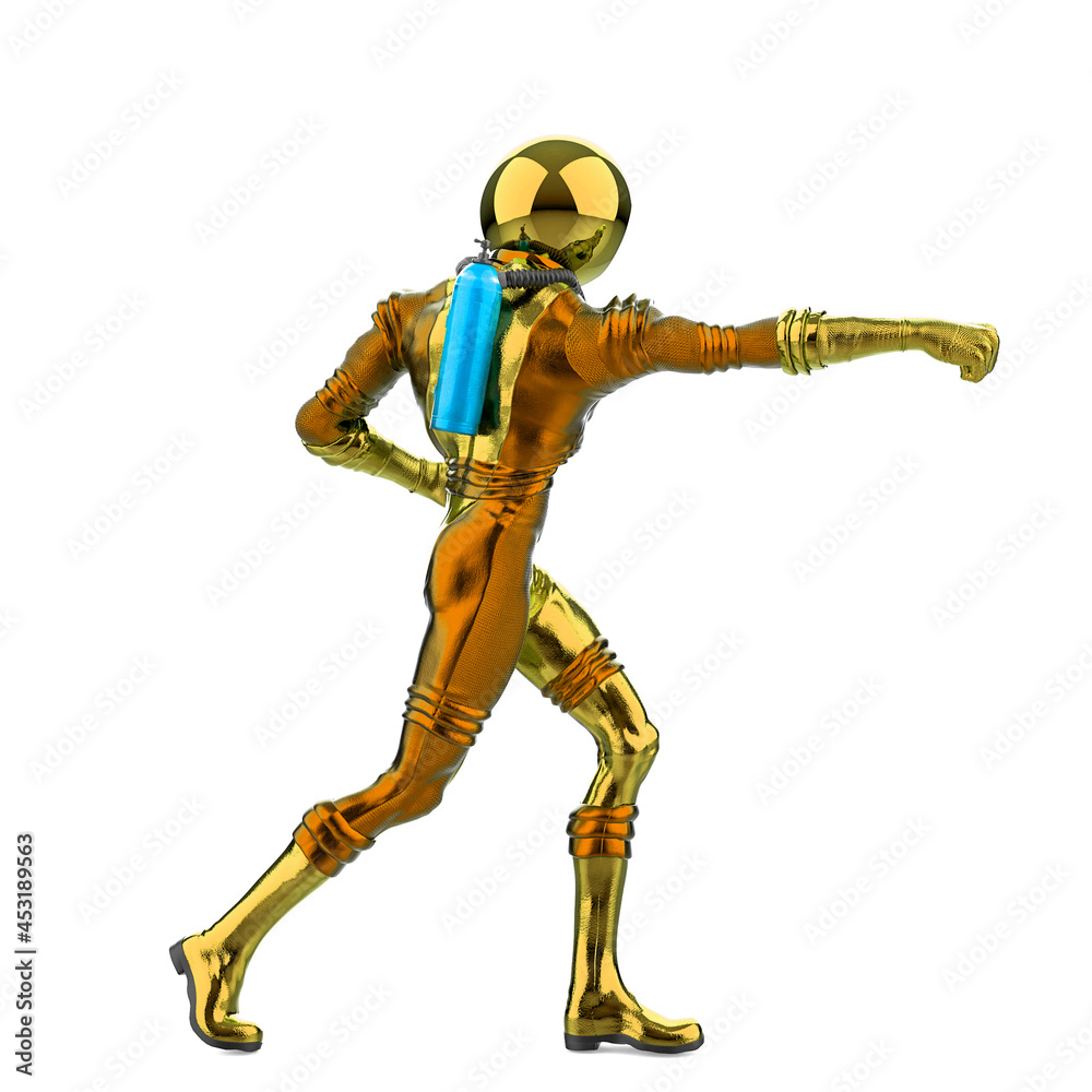retro astronaut doing some karate move rear view retro astronaut doing some karate move rear view