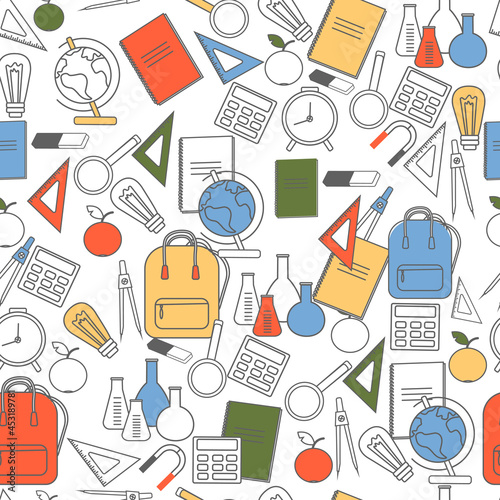  School background is a vector stock illustration. A postcard for a student. College. Back to school. For wrapping paper. Ideal for wallpaper, surface textures, textiles.