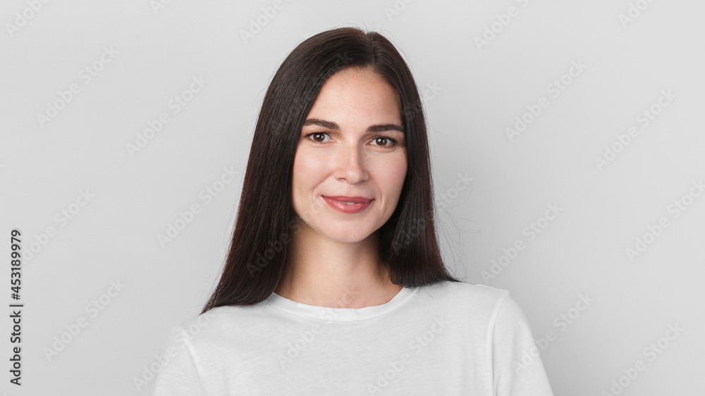 Beautiful brunette woman smiling. Female close-up portrait Beautiful brunette woman smiling. Female close-up portrait