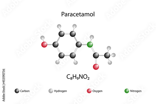 Molecular formula of paracetamol. Paracetamol (acetaminophen) is a drug active ingredient that has analgesic and antipyretic effects.