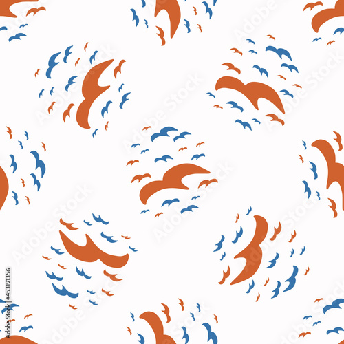 Abstract playful color style cut out shape pattern. Seamless modern simple lino cut style design for retro kids all over print. Trendy geometric home decor, kid fashion, wallpaper in vector repeat. 