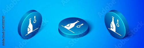 Isometric Wine temperature icon isolated on blue background. Blue circle button. Vector