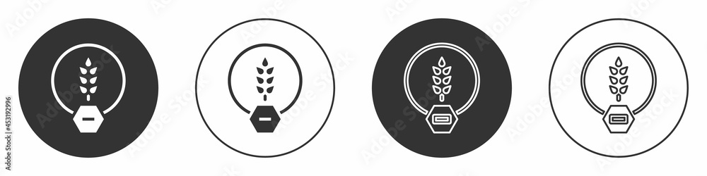 Black Gluten free grain icon isolated on white background. No wheat sign. Food intolerance symbols. Circle button. Vector Black Gluten free grain icon isolated on white background. No wheat sign. Food intolerance symbols. Circle button. Vector