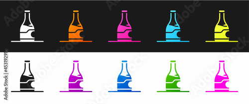 Set Bottle of wine icon isolated on black and white background. Vector