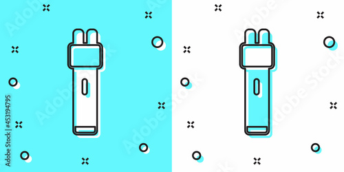 Black line Police electric shocker icon isolated on green and white background. Shocker for protection. Taser is an electric weapon. Random dynamic shapes. Vector