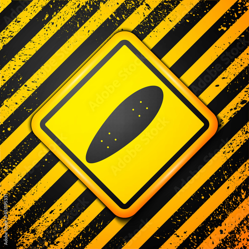Black Longboard or skateboard cruiser icon isolated on yellow background. Extreme sport. Sport equipment. Warning sign. Vector