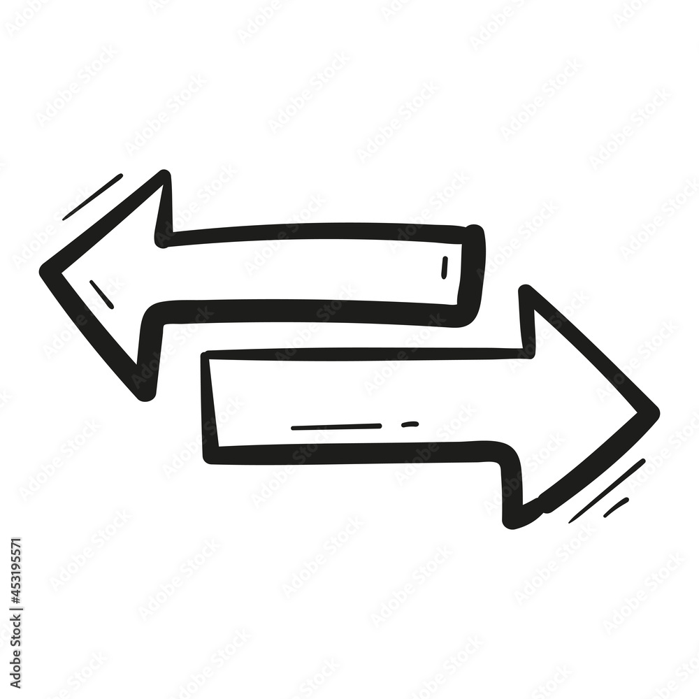 Hand drawn forward and backward arrow icon in doodle style isolated Hand drawn forward and backward arrow icon in doodle style isolated