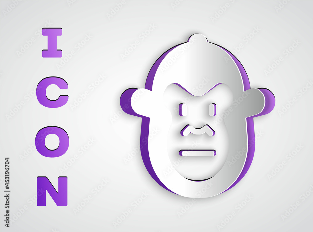 Obraz premium Paper cut Monkey icon isolated on grey background. Animal symbol. Paper art style. Vector