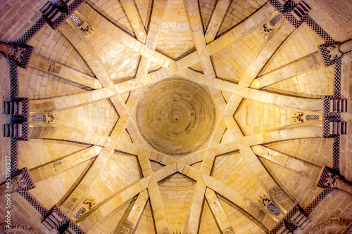 Beautiful Octagon Ceiling Interior Pattern of the Medieval Knights Templar Church Santo Sepulcro along the Way of St James Pilgrim Trail Camino de Santiago photo