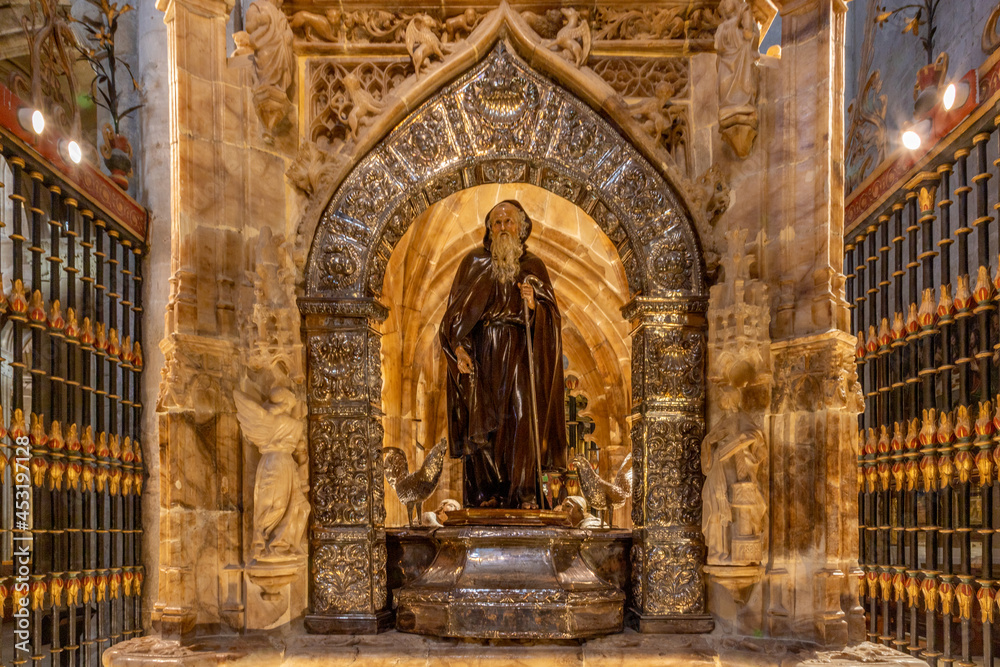 Inside View of Interior Decoration in the Cathedral of Santo Domingo de la Calzada, along the Way of St James Pilgrim Trail Camino de Santiago, with Statue of St Domingo