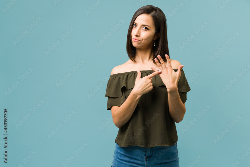 Beautiful woman asking for a ring