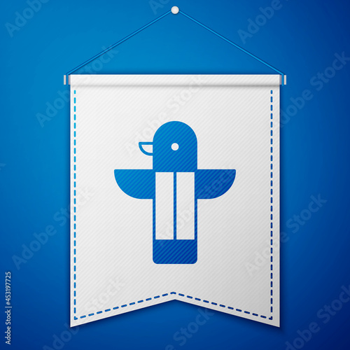 Blue Canadian totem pole icon isolated on blue background. White pennant template. Vector