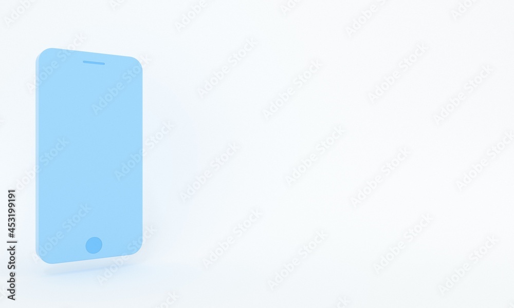 Pastel Blue Smartphone with label and space for text in minimalistic style. Concept of social media, social networks, advertising , technology and marketing Pastel Blue Smartphone with label and space for text in minimalistic style. Concept of social media, social networks, advertising , technology and marketing