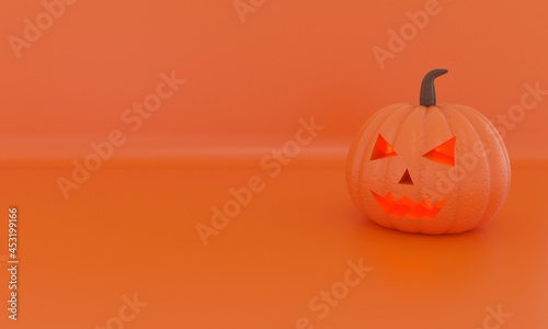Halloween greeting card or banner background. Seasonal special poster. Pumpkin lantern with candle with space for text . Ideal for party invitation or sale web