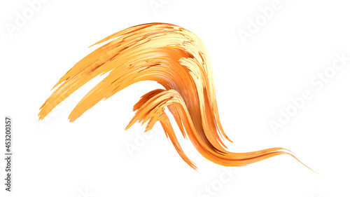 Orange abstract twisted brush stroke. Bright curl, artistic spiral. 3D rendering image