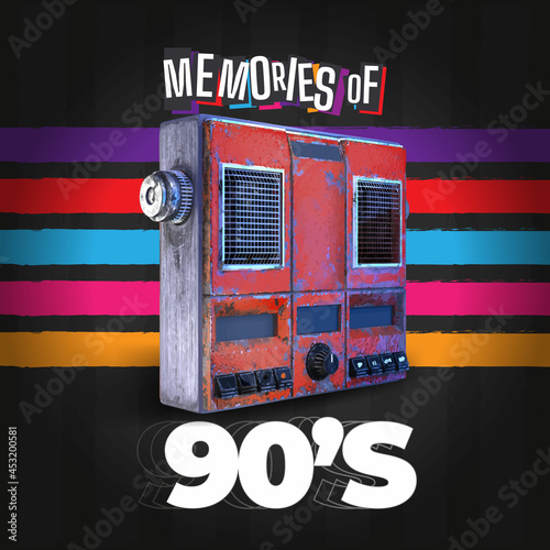 90s music banner with old radio