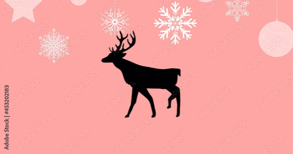 Animation of reindeer over snow falling Animation of reindeer over snow falling