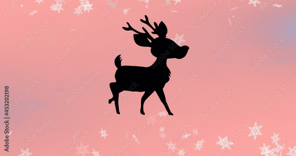 Animation of reindeer over snow falling Animation of reindeer over snow falling