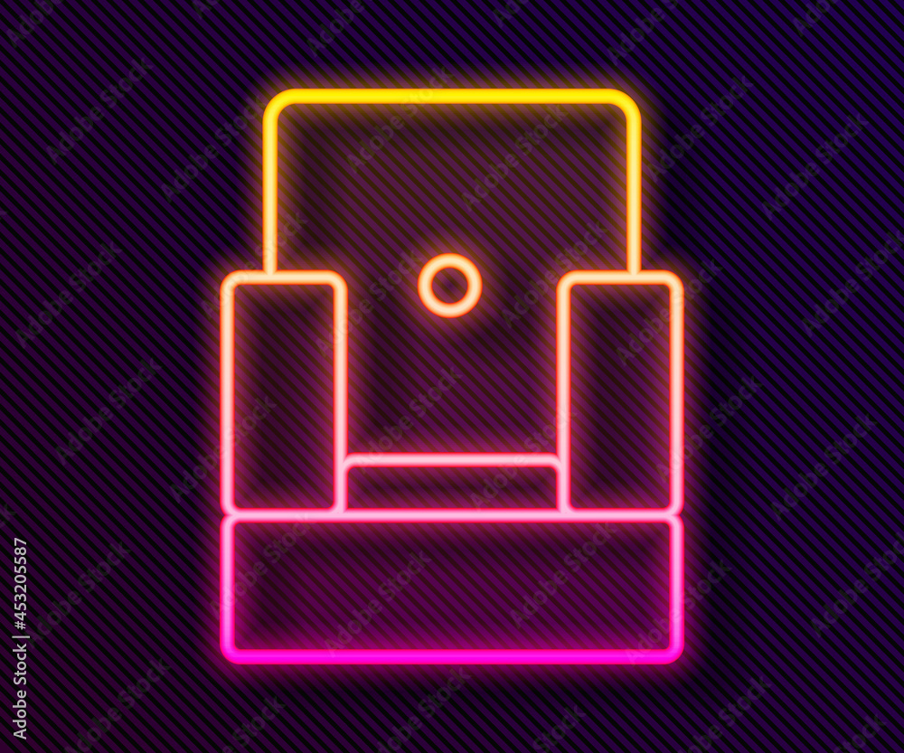 Glowing neon line Cinema chair icon isolated on black background. Vector Glowing neon line Cinema chair icon isolated on black background. Vector