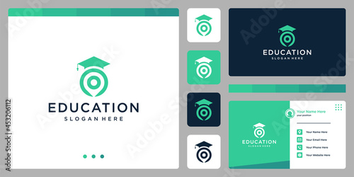 College, Graduation cap, Campus, Education logo design with pin point location graphic vector illustration. Symbol, icon, creative.