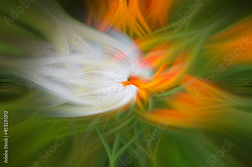 Abstract white-orange-green flower-like background