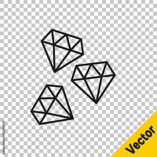 Black line Gem stone icon isolated on transparent background. Jewelry symbol. Diamond. Vector