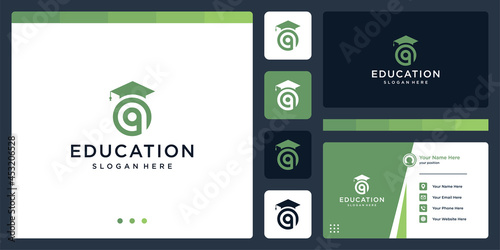 College, Graduate, Campus, Education logo design. and logo initial letter Q. Business card