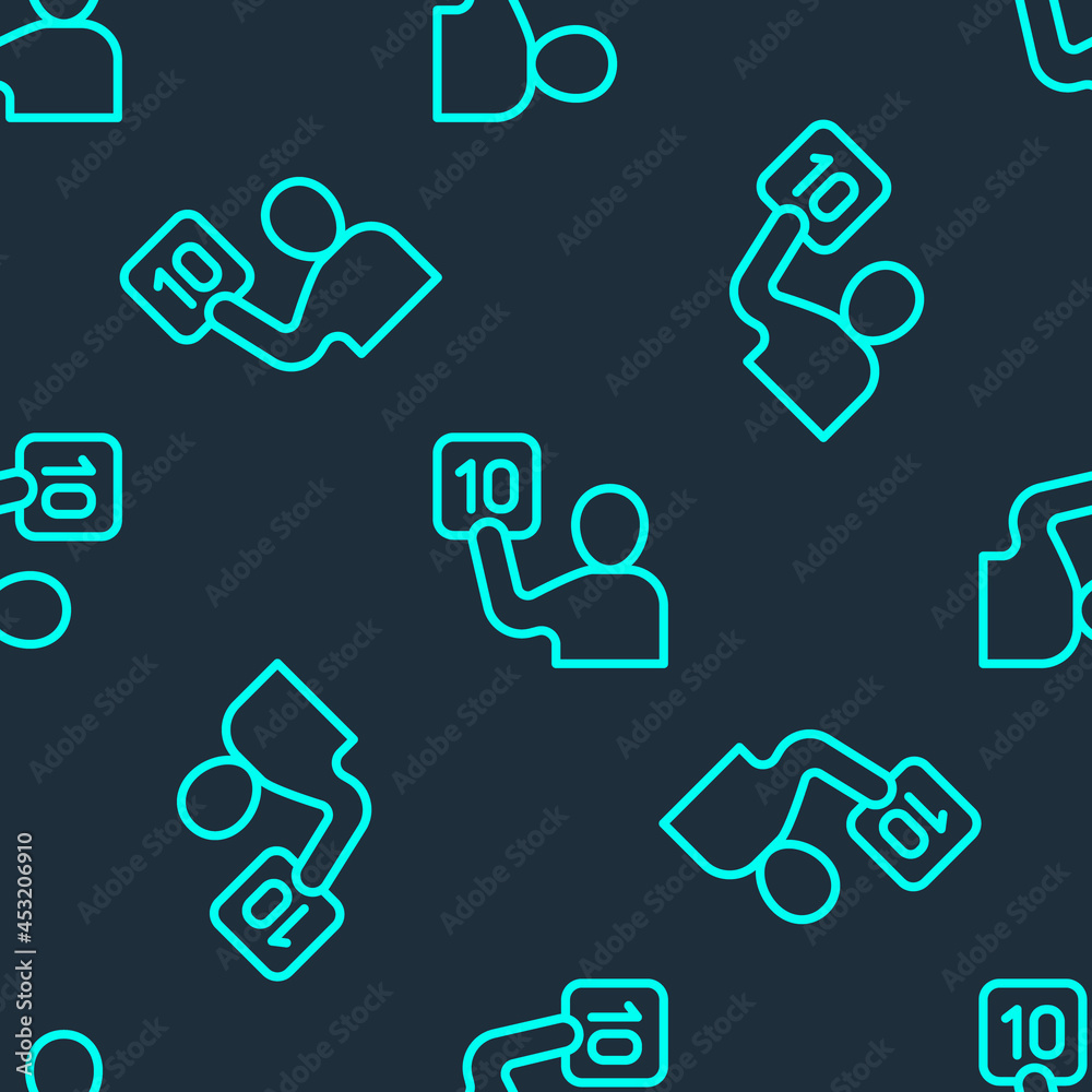 Green line Assessment of judges icon isolated seamless pattern on blue background. Vector