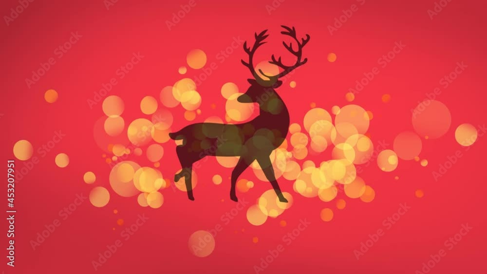 Animation of reindeer over lights on red background Animation of reindeer over lights on red background