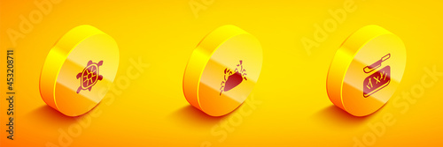 Set Isometric Turtle, Crab and Cutting board and knife icon. Vector