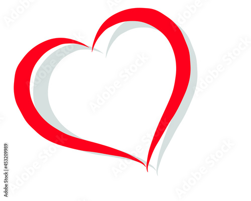Red heart isolated on a white background. Flat heart shape icon. Gray and red heart for valentines day decoration, heart shape for graphic design, Vector technology app symbol illustration