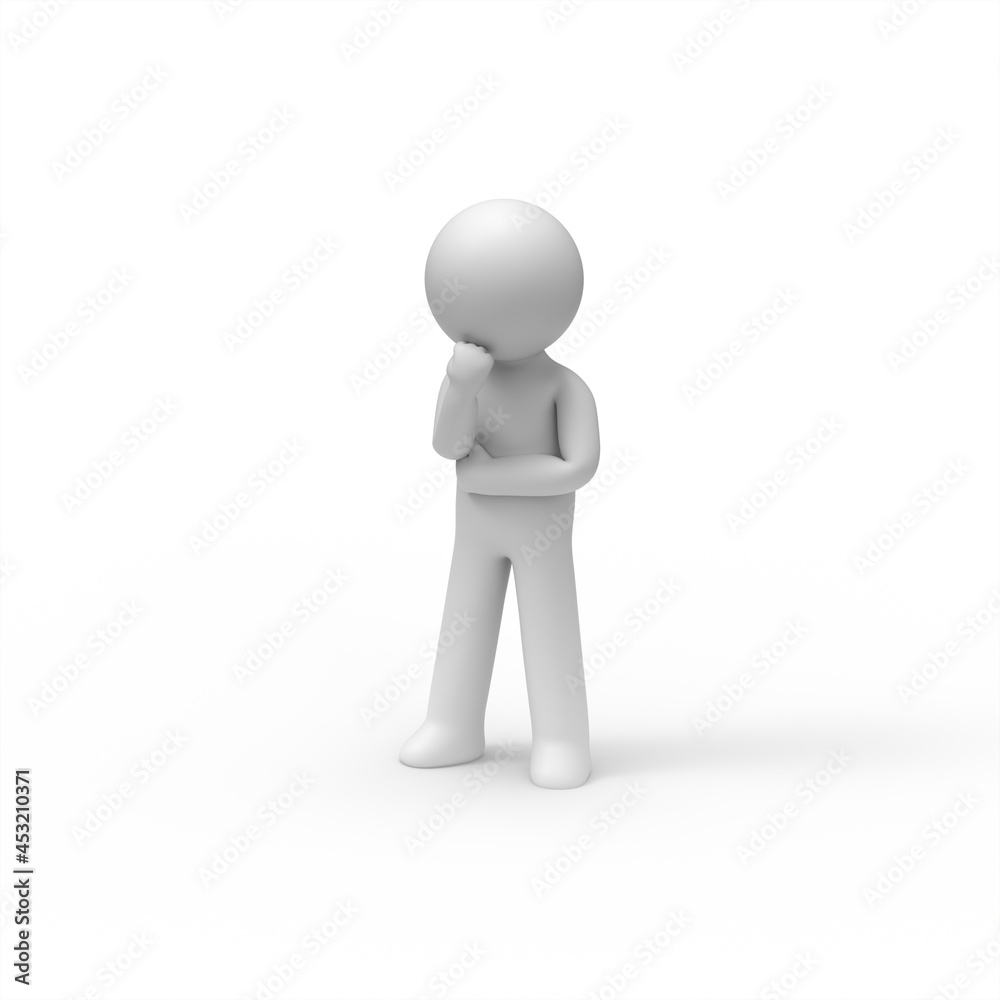 3d man thinking and touching his cheek. 3d man thinking and touching his cheek.