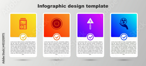 Set Dosimeter, Power button, High voltage sign and Radioactive. Business infographic template. Vector