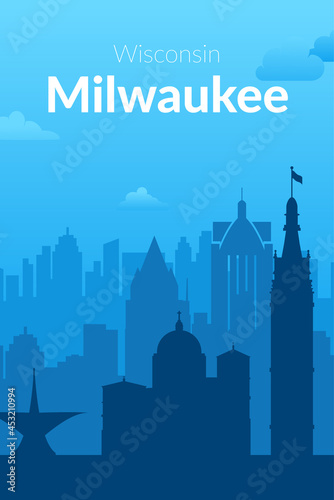 Milwaukee  USA famous city scape view background.