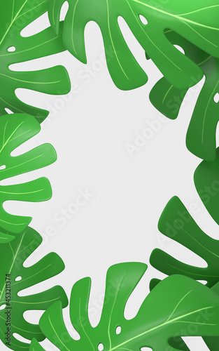 Fringed background of monstera leaves, 3d rendering.