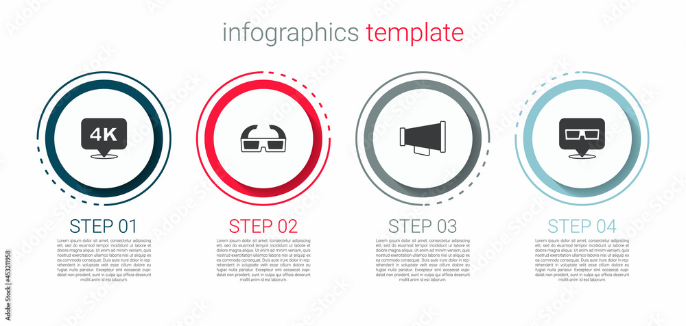 Set 4k Ultra HD, 3D cinema glasses, Megaphone and . Business infographic template. Vector Set 4k Ultra HD, 3D cinema glasses, Megaphone and . Business infographic template. Vector