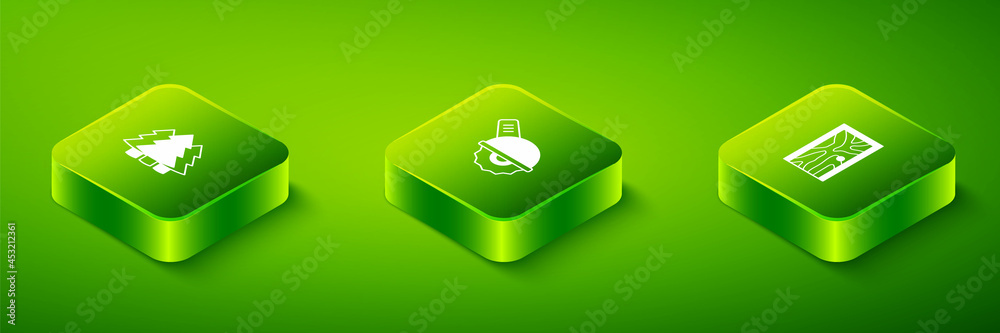 Obraz premium Set Isometric Electric circular saw, Closed door and Christmas tree icon. Vector