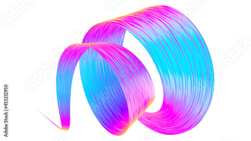 Holographic abstract twisted brush stroke. Bright curl, artistic spiral. 3D rendering image