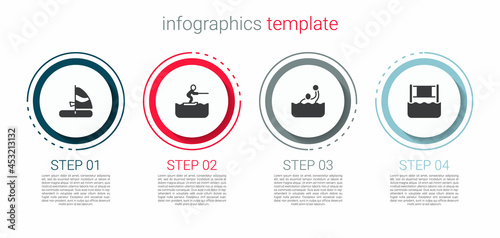 Set Windsurfing, Water skiing man, polo and volleyball net. Business infographic template. Vector