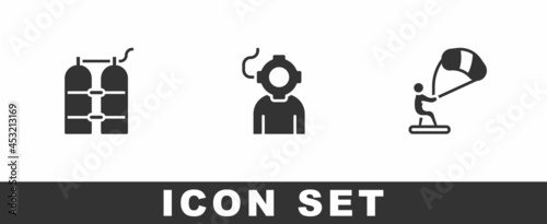Set Aqualung, and Kitesurfing icon. Vector