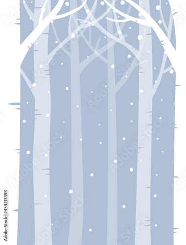 Vector illustration of winter forest. Snowy forest background.