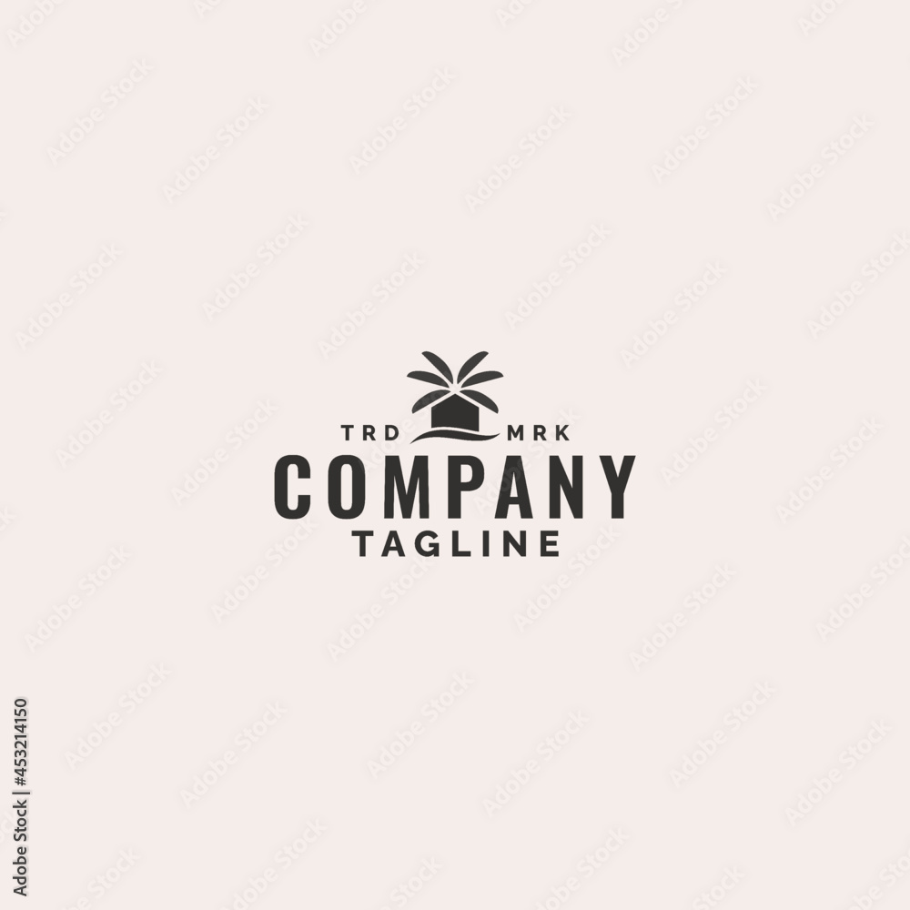 Beach House logo template design with sea wave and palm tree symbol. Beach House logo template design with sea wave and palm tree symbol.