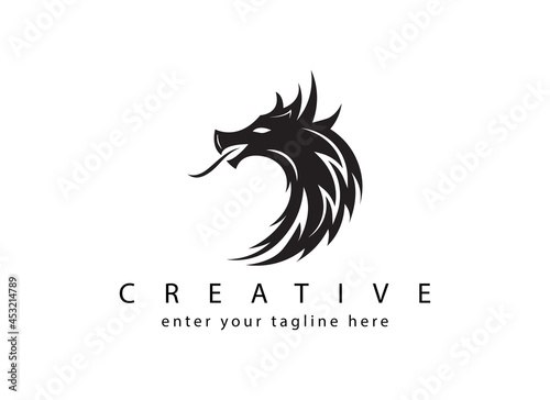 Logo design template, dragon head icon on black