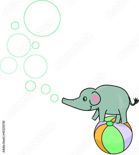 Elephant in colored ball, releasing bubbles