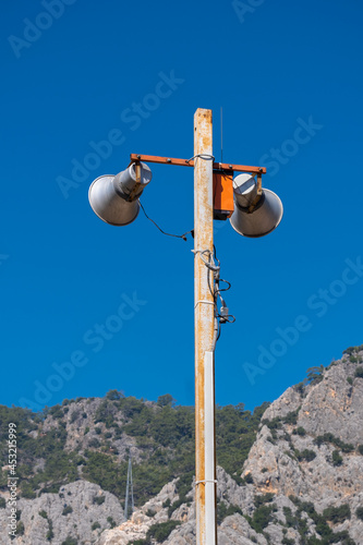 outdoor public address loudspeakers on the pole photo