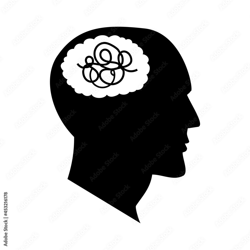 head with insane messy line design illustration vector, complicated thinking illustration head with insane messy line design illustration vector, complicated thinking illustration