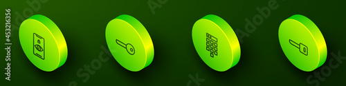 Set Isometric line Eye scan, Key, Password protection and icon. Vector