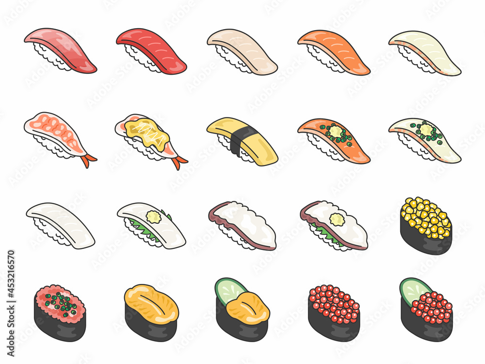 寿司のネタのイラストセット Stock Vector Adobe Stock