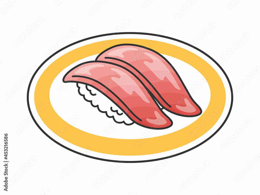 皿にのったマグロのトロの寿司のイラスト Stock Vector Adobe Stock